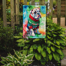 Load image into Gallery viewer, English Bulldog Christmas Garden Flag – Cozy Dog Holiday Decor with Tree &amp; Presents
