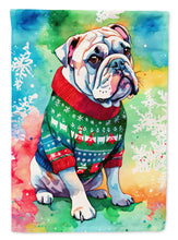 Load image into Gallery viewer, English Bulldog Christmas Garden Flag – Cozy Dog Holiday Decor with Tree &amp; Presents