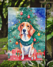 Load image into Gallery viewer, English Foxhound Christmas Garden Flag – Cozy Dog Holiday Decor with Tree &amp; Presents