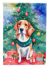 Load image into Gallery viewer, English Foxhound Christmas Garden Flag – Cozy Dog Holiday Decor with Tree &amp; Presents