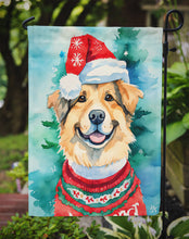 Load image into Gallery viewer, Finnish Lapphund Christmas Garden Flag – Cozy Dog Holiday Decor with Tree &amp; Presents