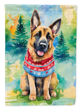Load image into Gallery viewer, German Shepherd Christmas Garden Flag – Cozy Dog Holiday Decor with Tree &amp; Presents