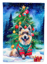 Load image into Gallery viewer, Keeshond Christmas Garden Flag – Cozy Dog Holiday Decor with Tree &amp; Presents