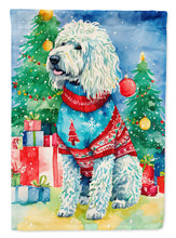 Load image into Gallery viewer, Komondor Christmas Garden Flag – Cozy Dog Holiday Decor with Tree &amp; Presents