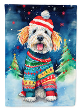 Load image into Gallery viewer, Komondor Christmas Garden Flag – Cozy Dog Holiday Decor with Tree &amp; Presents