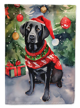 Load image into Gallery viewer, Black Labrador Retriever Christmas Garden Flag – Cozy Dog Holiday Decor with Tree &amp; Presents