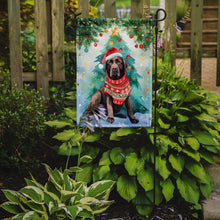 Load image into Gallery viewer, Chocolate Labrador Retriever Christmas Garden Flag – Cozy Dog Holiday Decor with Tree &amp; Presents