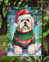 Load image into Gallery viewer, Lhasa Apso Christmas Garden Flag – Cozy Dog Holiday Decor with Tree &amp; Presents