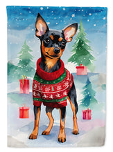 Load image into Gallery viewer, Miniature Pinscher Christmas Garden Flag – Cozy Dog Holiday Decor with Tree &amp; Presents