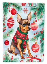Load image into Gallery viewer, Miniature Pinscher Christmas Garden Flag – Cozy Dog Holiday Decor with Tree &amp; Presents