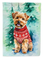Load image into Gallery viewer, Norfolk Terrier Christmas Garden Flag – Cozy Dog Holiday Decor with Tree &amp; Presents