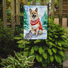 Load image into Gallery viewer, Norwegian Buhund Christmas Garden Flag – Cozy Dog Holiday Decor with Tree &amp; Presents