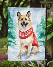 Load image into Gallery viewer, Norwegian Buhund Christmas Garden Flag – Cozy Dog Holiday Decor with Tree &amp; Presents