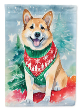 Load image into Gallery viewer, Norwegian Buhund Christmas Garden Flag – Cozy Dog Holiday Decor with Tree &amp; Presents