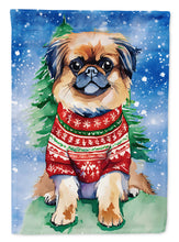 Load image into Gallery viewer, Pekingese Christmas Garden Flag – Cozy Dog Holiday Decor with Tree &amp; Presents