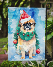 Load image into Gallery viewer, Pekingese Christmas Garden Flag – Cozy Dog Holiday Decor with Tree &amp; Presents