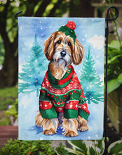 Load image into Gallery viewer, Petit Basset Griffon Vendeen Christmas Garden Flag – Cozy Dog Holiday Decor with Tree &amp; Presents