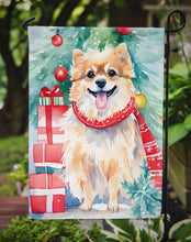 Load image into Gallery viewer, Pomeranian Christmas Garden Flag – Cozy Dog Holiday Decor with Tree &amp; Presents
