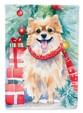 Load image into Gallery viewer, Pomeranian Christmas Garden Flag – Cozy Dog Holiday Decor with Tree &amp; Presents