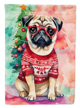 Load image into Gallery viewer, Pug Christmas Garden Flag – Cozy Dog Holiday Decor with Tree &amp; Presents