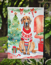 Load image into Gallery viewer, Redbone Coonhound Christmas Garden Flag – Cozy Dog Holiday Decor with Tree &amp; Presents