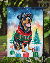 Load image into Gallery viewer, Rottweiler Christmas Garden Flag – Cozy Dog Holiday Decor with Tree &amp; Presents