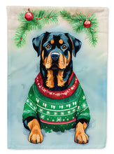 Load image into Gallery viewer, Rottweiler Christmas Garden Flag – Cozy Dog Holiday Decor with Tree &amp; Presents