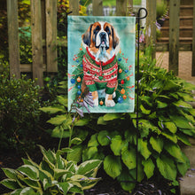 Load image into Gallery viewer, Saint Bernard Christmas Garden Flag – Cozy Dog Holiday Decor with Tree &amp; Presents