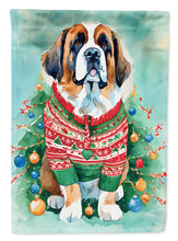 Load image into Gallery viewer, Saint Bernard Christmas Garden Flag – Cozy Dog Holiday Decor with Tree &amp; Presents
