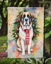 Load image into Gallery viewer, Saint Bernard Christmas Garden Flag – Cozy Dog Holiday Decor with Tree &amp; Presents