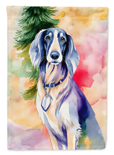 Load image into Gallery viewer, Saluki Christmas Garden Flag – Cozy Dog Holiday Decor with Tree &amp; Presents