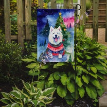 Load image into Gallery viewer, Samoyed Christmas Garden Flag – Cozy Dog Holiday Decor with Tree &amp; Presents