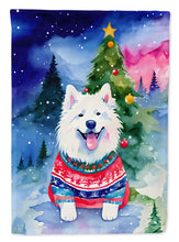 Load image into Gallery viewer, Samoyed Christmas Garden Flag – Cozy Dog Holiday Decor with Tree &amp; Presents