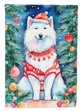 Load image into Gallery viewer, Samoyed Christmas Garden Flag – Cozy Dog Holiday Decor with Tree &amp; Presents