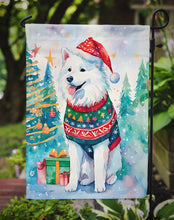 Load image into Gallery viewer, Samoyed Christmas Garden Flag – Cozy Dog Holiday Decor with Tree &amp; Presents