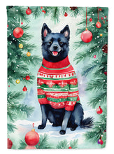 Load image into Gallery viewer, Schipperke Christmas Garden Flag – Cozy Dog Holiday Decor with Tree &amp; Presents