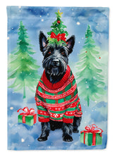 Load image into Gallery viewer, Scottish Terrier Christmas Garden Flag – Cozy Dog Holiday Decor with Tree &amp; Presents