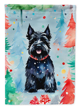 Load image into Gallery viewer, Scottish Terrier Christmas Garden Flag – Cozy Dog Holiday Decor with Tree &amp; Presents