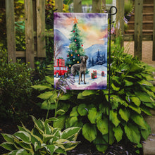Load image into Gallery viewer, Scottish Deerhound Christmas Garden Flag – Cozy Dog Holiday Decor with Tree &amp; Presents