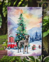 Load image into Gallery viewer, Scottish Deerhound Christmas Garden Flag – Cozy Dog Holiday Decor with Tree &amp; Presents