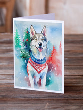 Load image into Gallery viewer, Siberian Husky Christmas Greeting Cards - Blank Note Cards – 8-Pack of Artist-Designed Cards with Envelopes