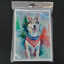 Load image into Gallery viewer, Siberian Husky Christmas Greeting Cards - Blank Note Cards – 8-Pack of Artist-Designed Cards with Envelopes