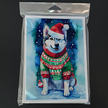 Load image into Gallery viewer, Siberian Husky Christmas Greeting Cards - Blank Note Cards – 8-Pack of Artist-Designed Cards with Envelopes