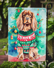 Load image into Gallery viewer, Sussex Spaniel Christmas Garden Flag – Cozy Dog Holiday Decor with Tree &amp; Presents