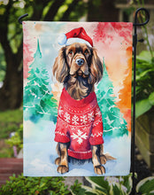 Load image into Gallery viewer, Sussex Spaniel Christmas Garden Flag – Cozy Dog Holiday Decor with Tree &amp; Presents