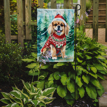 Load image into Gallery viewer, Tibetan Spaniel Christmas Garden Flag – Cozy Dog Holiday Decor with Tree &amp; Presents