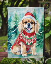 Load image into Gallery viewer, Tibetan Spaniel Christmas Garden Flag – Cozy Dog Holiday Decor with Tree &amp; Presents