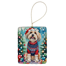 Load image into Gallery viewer, Tibetan Terrier Christmas Porcelain Ornament