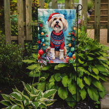 Load image into Gallery viewer, Tibetan Terrier Christmas Garden Flag – Cozy Dog Holiday Decor with Tree &amp; Presents