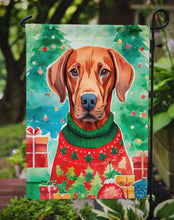 Load image into Gallery viewer, Vizsla Christmas Garden Flag – Cozy Dog Holiday Decor with Tree &amp; Presents